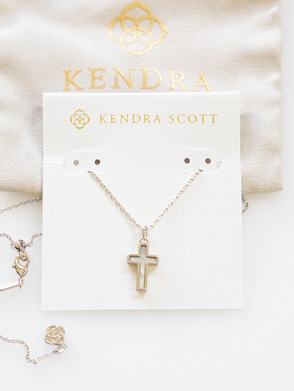 Kendra Scott Cross Silver Pendant Necklace in White Lab Grown Opal
